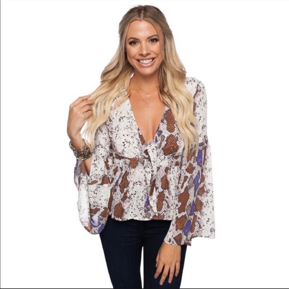 Buddy Love Tie Front Snake Skin Top
